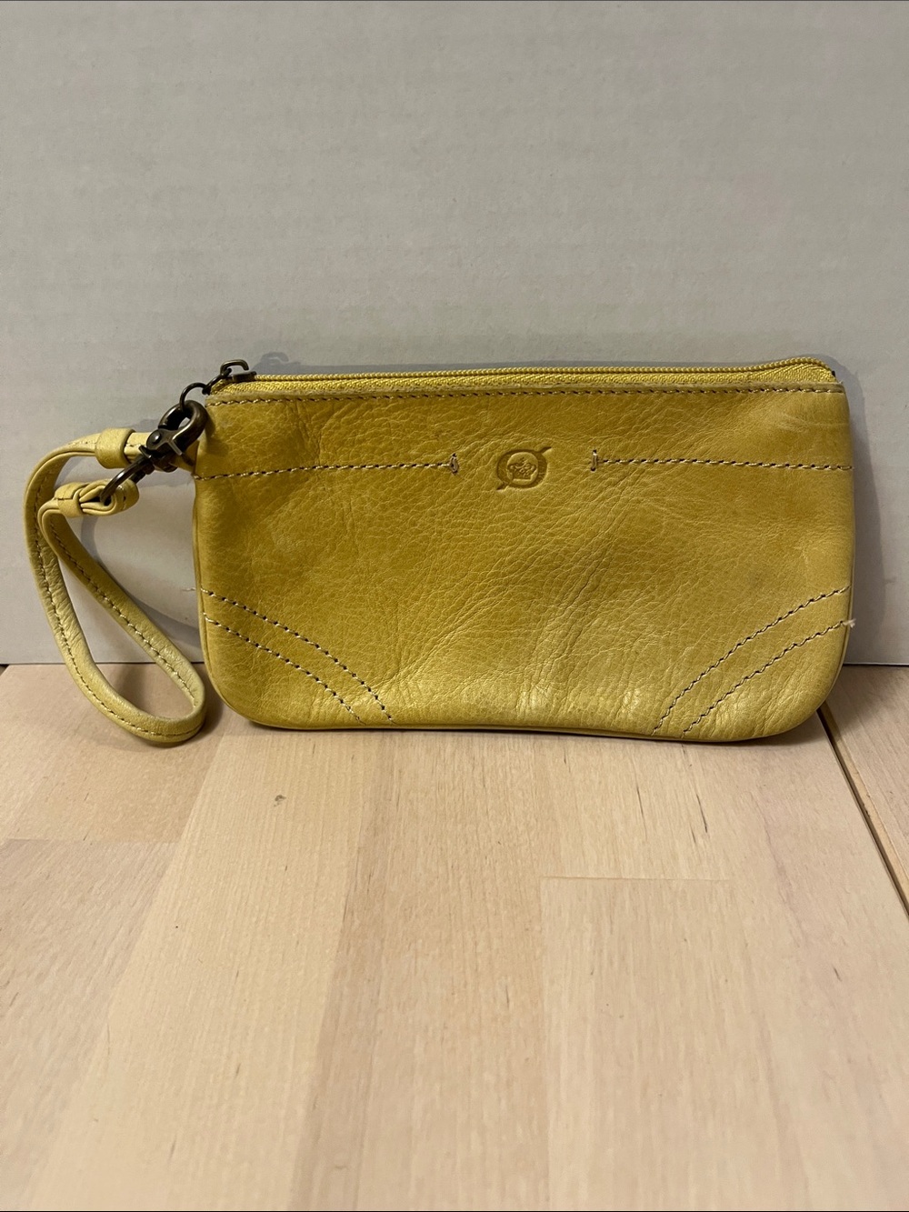 Born Classic Leather Yellow Zip-Top Wristlet  Bag